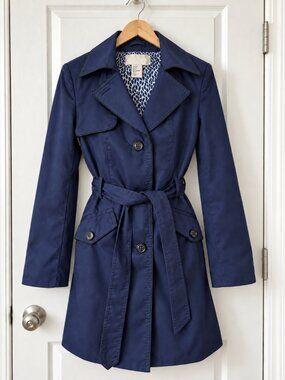 Classic Navy Blue Belted Trench Coat H&M Size 8